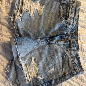American Eagle Outfitters Light Blue Distressed Denim Shorts